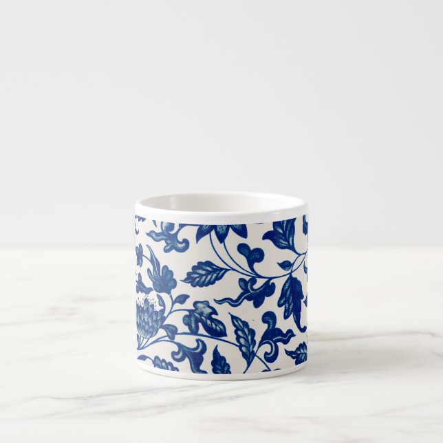 Blue Floral Porcelain-Inspired Espresso Mug  (Front)
