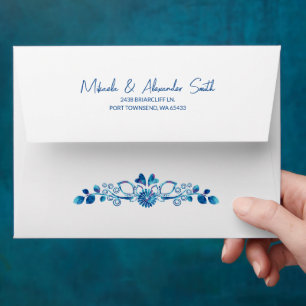 Blue Floral Pre-Addressed Envelope