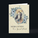 Blue Floral | Priest Birthday | Virgin Mother Mary Card<br><div class="desc">This is a lovely traditional image of the Assumption of the Blessed Virgin Mother.  The blue floral sprays are on each side of her.  Text and fonts may be modified.</div>
