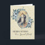 Blue Floral | Priest Birthday | Virgin Mother Mary Card<br><div class="desc">This is a lovely traditional image of the Assumption of the Blessed Virgin Mother.  The blue floral sprays are on each side of her.  Text and fonts may be modified.</div>
