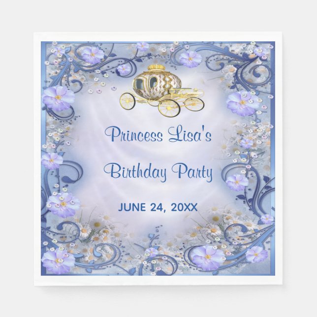 Blue Floral Princess Enchanted Birthday Napkin (Front)