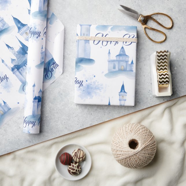 Blue Floral Princess Girl Birthday Party Wrapping Paper (Crafts)