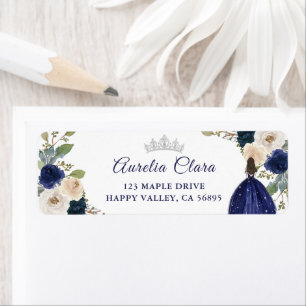 Blue Floral Princess Quinceanera Return Address
