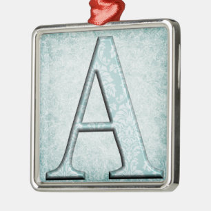 Blue Floral Print A monogram initials Gifts Metal Tree Decoration