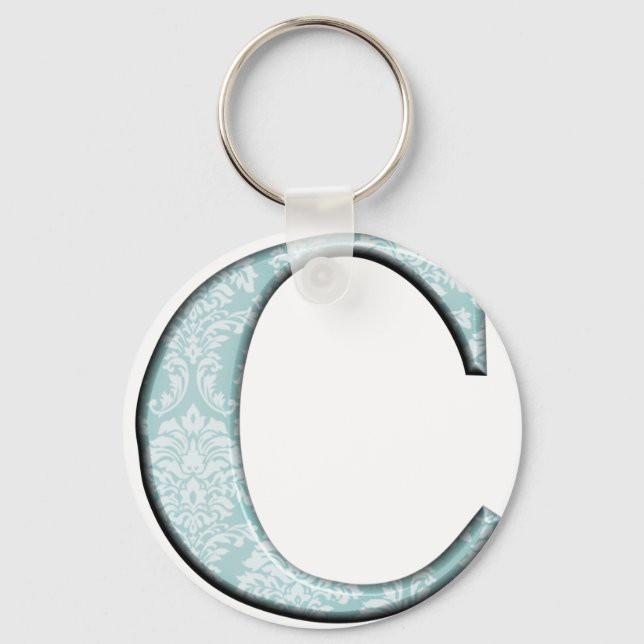 Blue Floral Print C monogram initials Gifts Key Ring (Front)