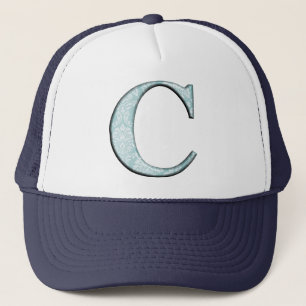 Blue Floral Print C monogram initials Gifts Trucker Hat