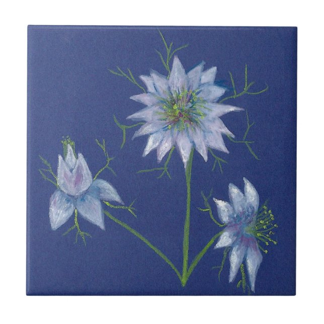 Blue Floral Print Ceramic Decorative Tile (Front)
