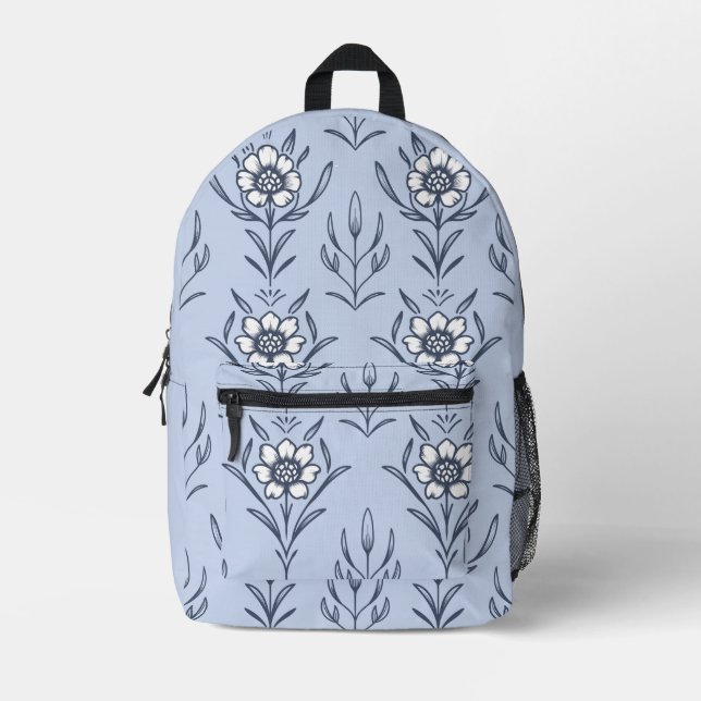 Blue floral printed backpack (Front)