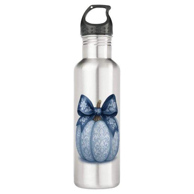 Blue Floral Pumpkin 710 Ml Water Bottle (Front)