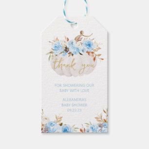Blue Floral Pumpkin Baby Shower Favour Tags