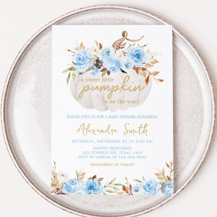 Blue Floral Pumpkin Baby Shower Invitation