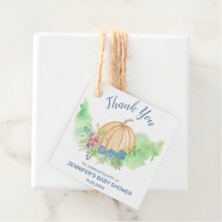 Blue Floral Pumpkin Baby Shower Thank You Favour Tags