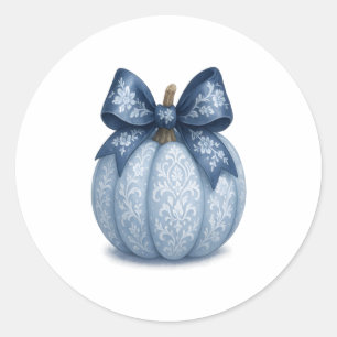 Blue Floral Pumpkin Classic Round Sticker