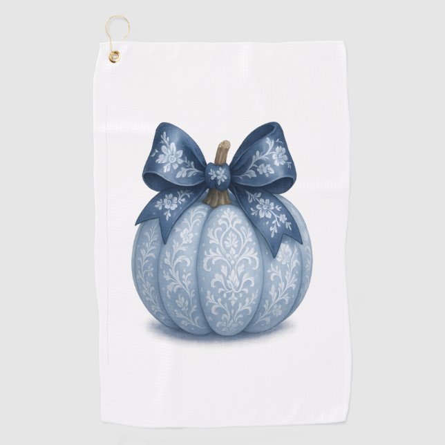Blue Floral Pumpkin Golf Towel (Front)