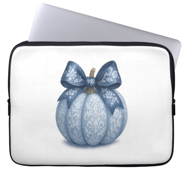 Blue Floral Pumpkin Laptop Sleeve (Front)