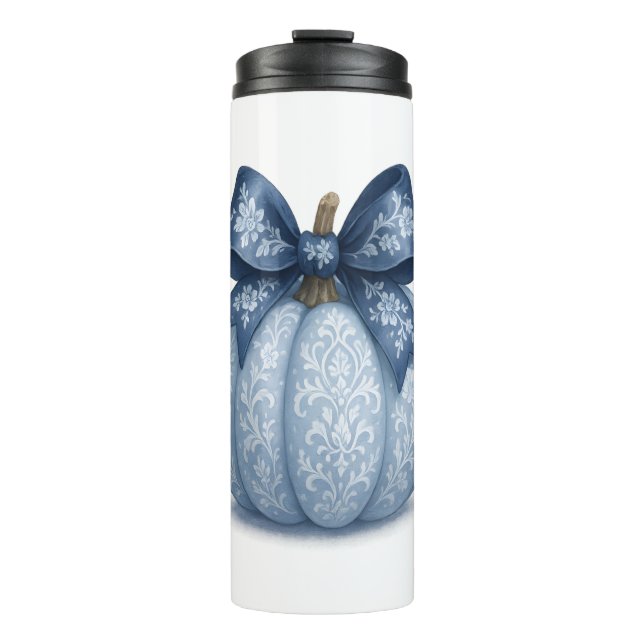 Blue Floral Pumpkin Thermal Tumbler (Front)