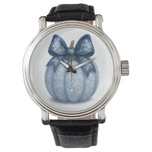 Blue Floral Pumpkin Watch
