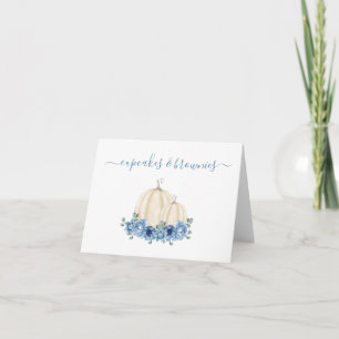 Blue Floral Pumpkin Wedding Food Buffet Label Card