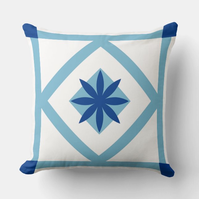 Blue Floral Quilt-Inspired Throw Pillow (Front)