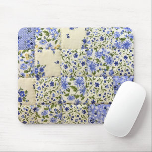 Blue Floral Quilt Mouse Mat