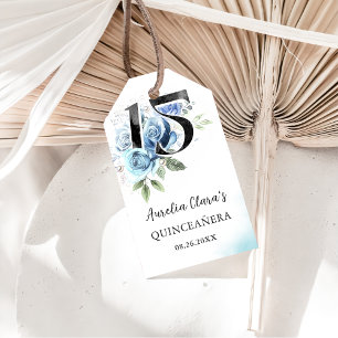 Blue Floral Quinceanera 15th Birthday Favour Gift Tags
