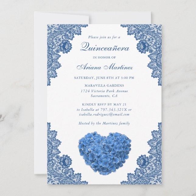 Blue Floral Quinceañera 15th Birthday Invitation (Front)