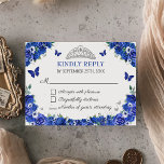 Blue Floral Quinceañera Butterflies RSVP Card<br><div class="desc">Blue Floral Quinceañera Butterflies RSVP Card</div>