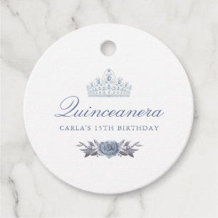 Blue Floral Quinceanera Favour Tags