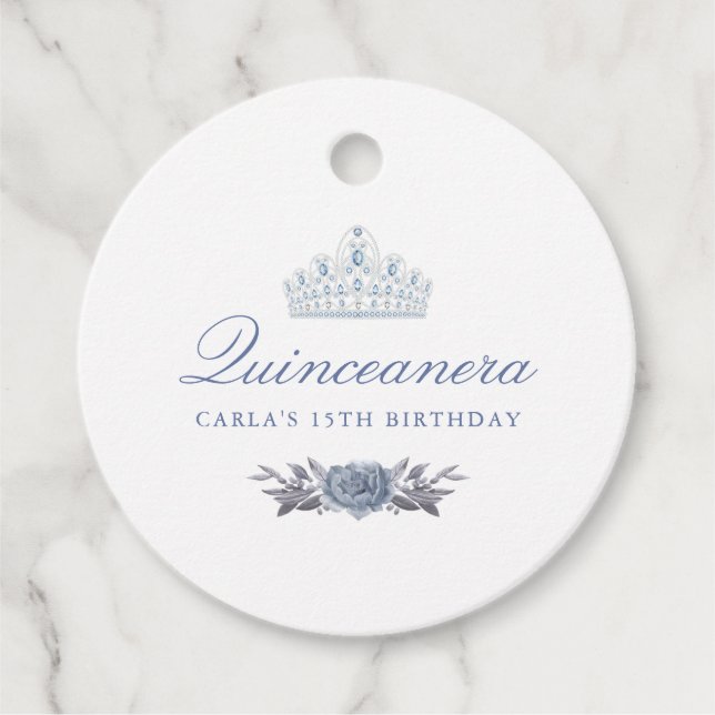 Blue Floral Quinceanera Favour Tags (Front)