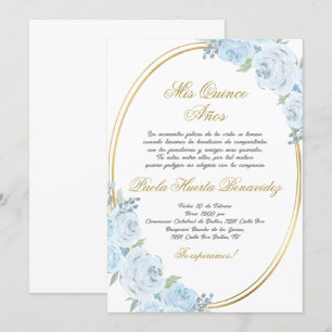Blue floral Quinceanera invitation in Spanish