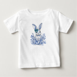  Blue Floral Rabbit 1st Birthday for Kids Baby T-Shirt