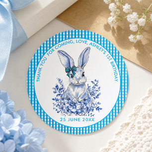  Blue Floral Rabbit 1st Birthday for Kids Classic Round Sticker