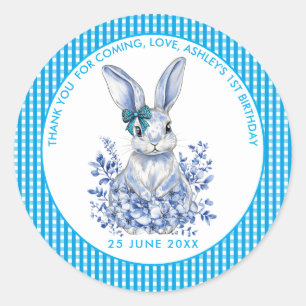 Blue Floral Rabbit 1st Birthday for Kids Classic Round Sticker