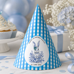 Blue Floral Rabbit 1st Birthday for Kids Party Hat