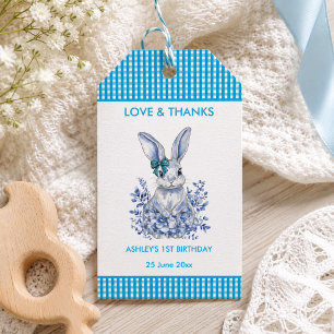 Blue Floral Rabbit 1st Birthday Party Gift Tag