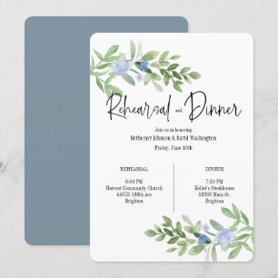 Blue Floral Rehearsal And Dinner Invitation