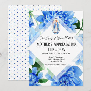Blue Floral   Religious   Virgin Mary Invitation