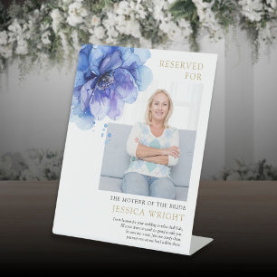 Blue Floral Reserved Save A Seat Photo Wedding Pedestal Sign