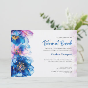Blue Floral Retirement Brunch Invitation