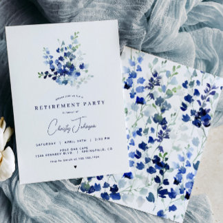 Blue Floral Retirement Party Invitation