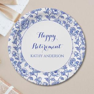 Blue Floral Retirement Party Paper Plate