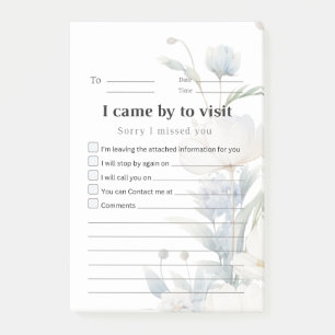 Blue Floral Return Visit Sticky Note - Solid Line