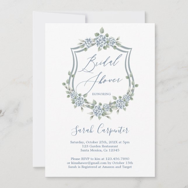 Blue Floral Romantic Bridal Shower Invitation (Front)