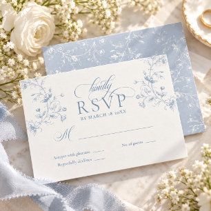 Blue Floral Romantic Calligraphy Garden Wedding RSVP Card