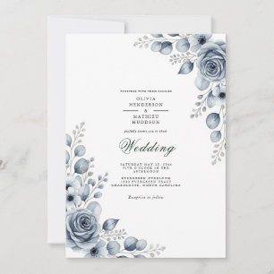 Blue Floral Romantic Wedding Invitation