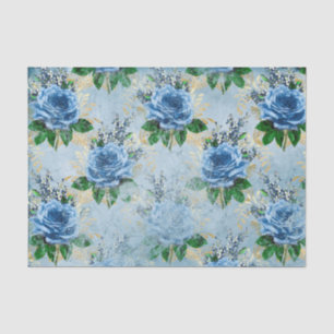 Blue Floral Rose Ephemera Tissue Paper