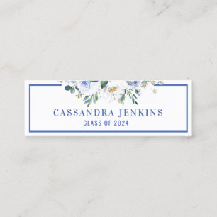 Blue Floral Rose Graduation Name Card