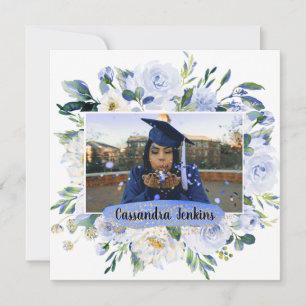 Blue Floral Rose Graduation Party Announcement 