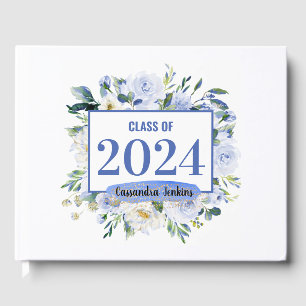 Blue Floral Rose Graduation Year Guest Book
