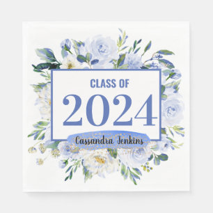 Blue Floral Rose Graduation Year Napkin